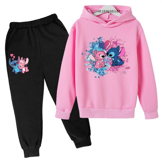 Discover Pink Children Hoodie Stitchh Cartoon Print Pants