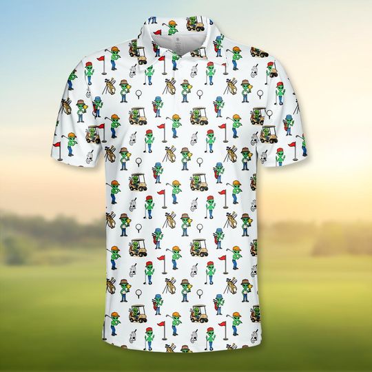 Discover Funny Alien Golf Polo Shirt, Space UFO Golfer Polo, Alien Playing Golf Shirt