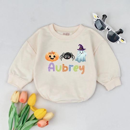 Discover Cute Halloween Baby Bubble Romper, Personalized Name Fall Outfit