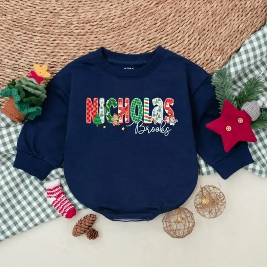 Discover Custom Name Christmas Baby Romper, Baby Boy Christmas Outfit, Baby Christmas