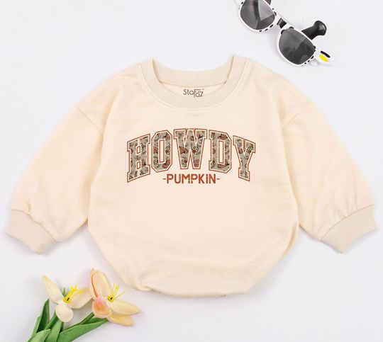 Discover Howdy Pumpkin Baby Romper, Retro Baby Romper Sweatshirt
