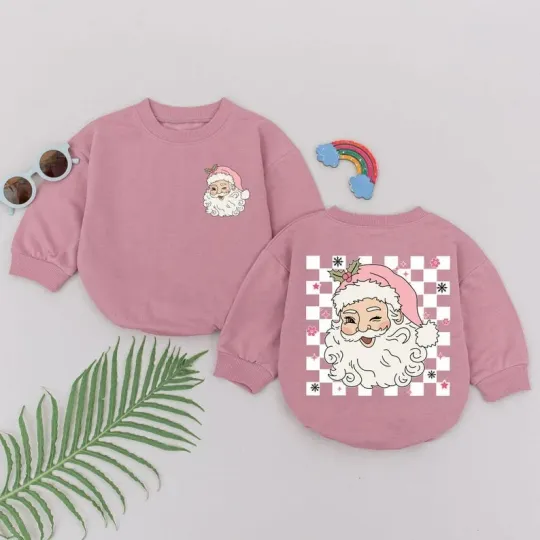 Discover Retro Pink Santa Claus Romper, 1st Christmas Santa Romper, Baby Shower Gift
