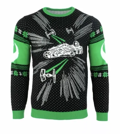 Discover Small (UK) Starr Warss Millennium Falcon v Tie Ugly Christmas Xmas jumper sweater
