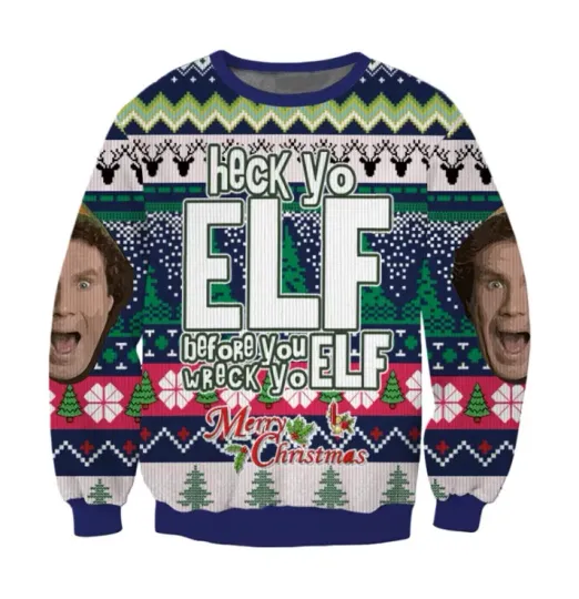 Discover BG Elf Heck Yo Elf Big Head Funny Ugly Christmas Sweater