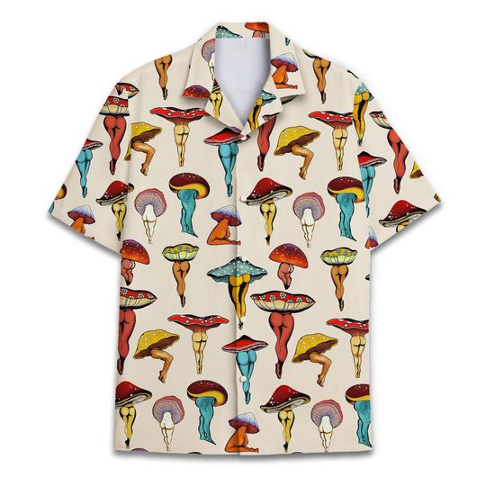 Discover Mushroom Hawaiian Shirts for Men, Funny Mushroom Hawaiian Shirt, Mushroom Casual Button-Down Shirts Short Sleeve 4