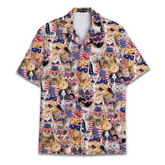 Discover American Flag Patriotic Cat Hawaiian Shirt