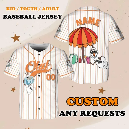 Discover Personalized Frozenn Olaf Snowman Summer Beach Vacation Baseball Jersey Shirt