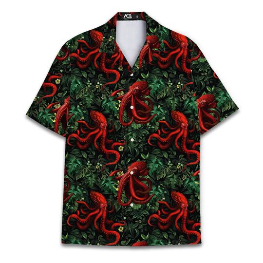 Discover Red Octopus Hawaiian Shirt For Men Vintage Aloha Summer Tropical Mens Hawaiian Shirts Short Sleeve Button Down Shirt Men