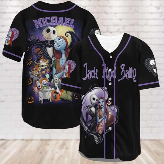 Discover Halloween Jack And Sally Baseball Shirt, Personalized Jersey, Nightmare Before Christmas Shirt, Jackk Skellingtonn Jersey