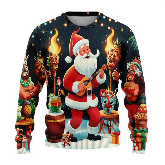 Discover Cute Santa Claus 3D Print Sweatshirt, Merry Christmas Ugly Sweatshirt
