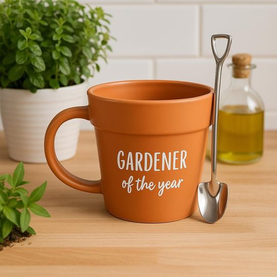 Discover Gardener of the Year Pot Mug and Shovel Spoon Set  Perfect Gift for Gardening Lovers and Plant Enthusiasts