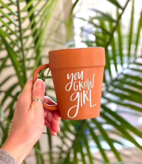 Discover You Grow Girl Terra-cotta Pot Mug, Ceramic Coffee Mug, Succulent Plants Planters, Mom Gifts, Plant Lover, Birthday
