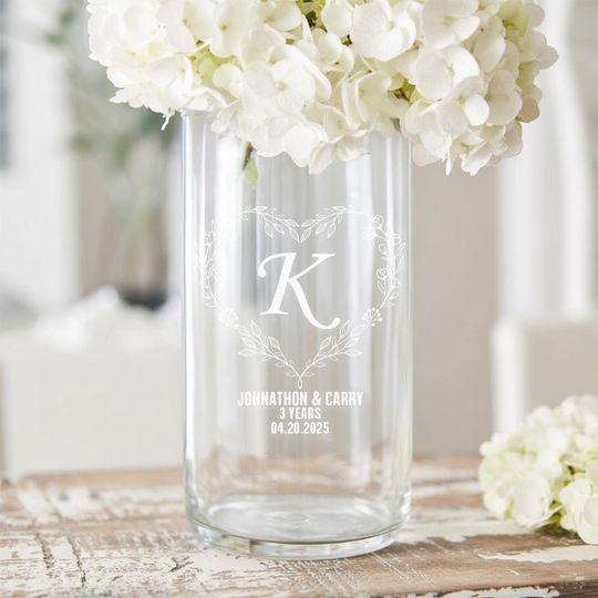 Discover Personalized Flower Glass Vase, Custom Wedding Anniversary Gift For Couple