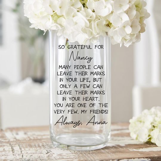 Discover Personalized Grateful For You Cylinder Vase, Custom Flower Vase, Mother's Day Gift