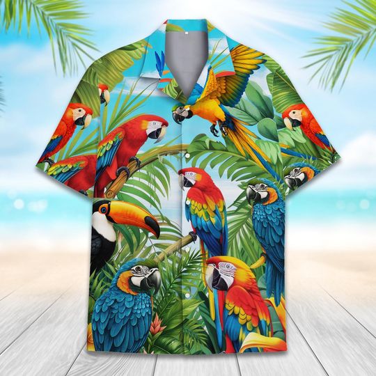 Discover Tropical Parrot Hawaiian Shirt Men Women Youth, Colorful Macaw Toucan Beach Aloha Shirt