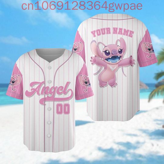 Discover Personalized Disneyyy Angel Baseball Jersey Men's Womens Casual Baseball Shirts Stitchh Summer Fashion Short Sleeve Baseball Shirts