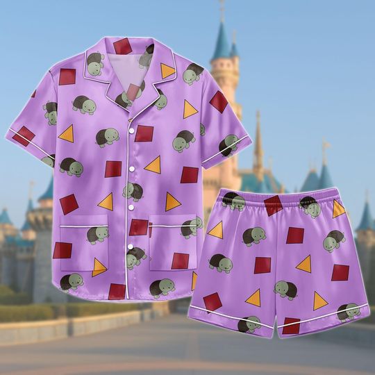 Discover Cute Turtle Print Short Pajamas, Zoeys Turtle Satin Pajamas