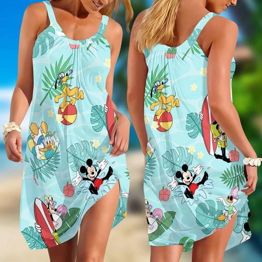 Discover Mickeyy Minniee Donald Daisy Floral Sling Summer Dress for Women,