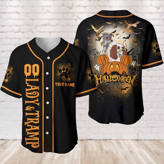 Discover Halloween Lady And Tramp Baseball Jersey, Spooky Season Jersey Shirt, Disneyyland Shirt, Trick Or Treat Shirt