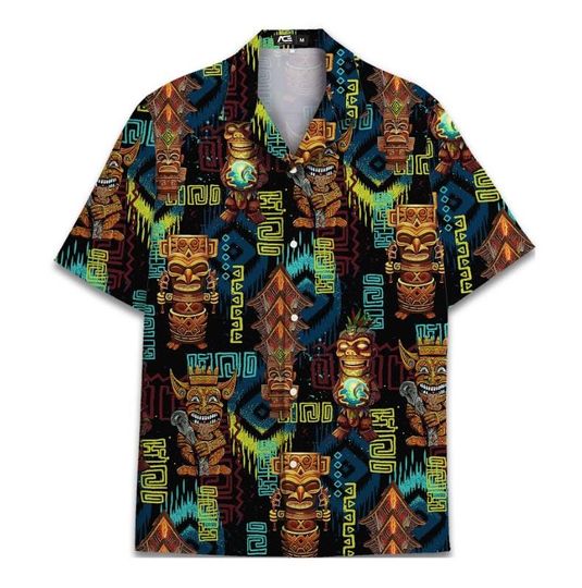 Discover Retro Tiki Hawaiian Shirt For Men Vintage 80s Beach Tikis Mens Hawaiian Shirts Short Sleeve Button Down Shirt Men
