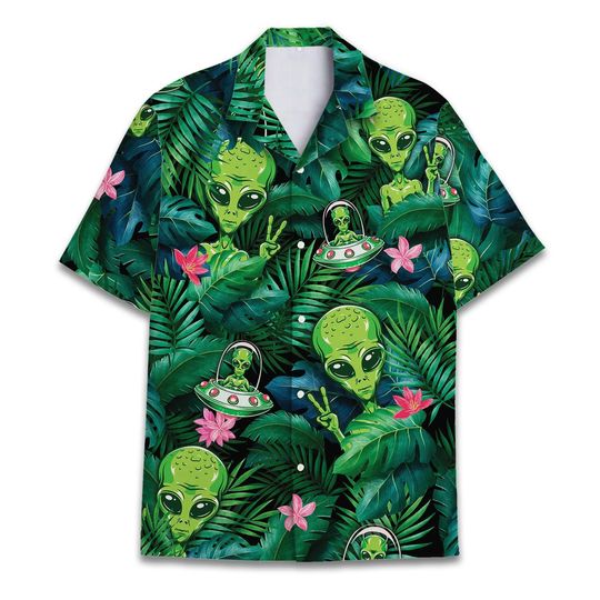 Discover Funny Alien Hawaiian Shirts for Men, Alien UFO Short Sleeve Button Down Shirt Men