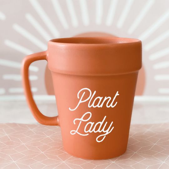 Discover Plant Lady Mug Plant Mom Terra Cotta Planter Mug Plant Lover Gift Idea Gardening for Mothers Day Gift Flower Pot Mug (EB3471PL)