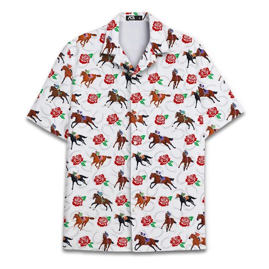 Discover Retro Floral Horse Racing Hawaiian Shirts For Men Aloha Horse Mens Hawaiian Shirts Short Sleeve Button Down Shirt Men 1
