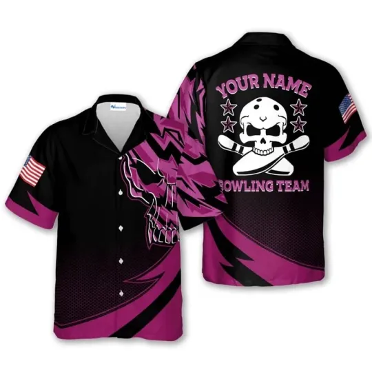 Discover Personalized Pink Skull Bowling Hawaiian Shirt Custom Team Name Gift