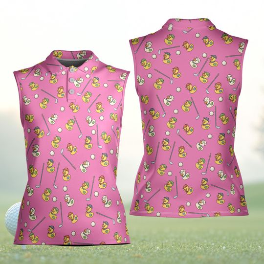 Discover Funny Rubber Duck Golf Player Polo Shirt, Summer Duck Golfer Men Women Kid Sleeveless Polo