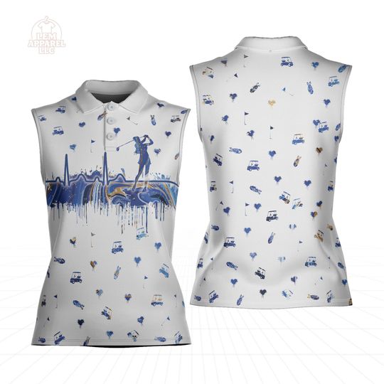 Discover Golf Blue Marble Heart Beat Sleeveless, Short Sleeve Polo Shirt For Women