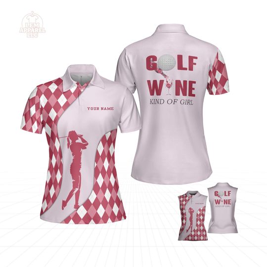 Discover Custom Name Golf Wine Kind Of Girl Sleeveless , Short Sleeve Polo Shirt For Women | Personalized Golf