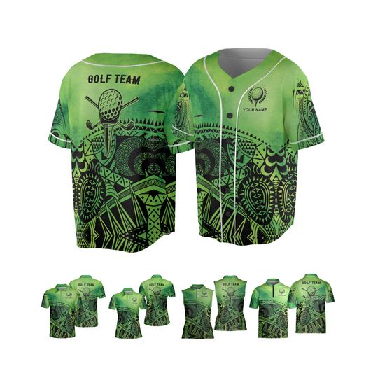 Discover Custom Name, Team Golf Green Tribal Pattern Golf Polo Shirt For Men And Women, Women's Sleeveless , Baseball Jersey Unisex , Jersey With Zip