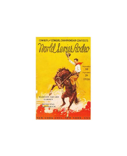 Discover Woreld Series Rodeo Poster, Old West Cowboys Broncs Roping Bull Steer Wrestling Western