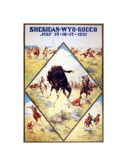 Discover Sheridan Wyoming Rodeo Poster, Old West Cowboys Poster, Wrestling Western Poster
