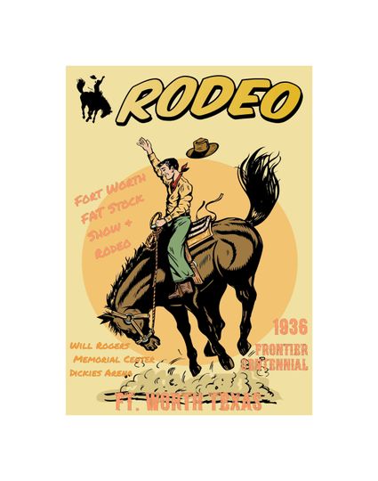 Discover Ft Wroth Stock Show and Rodeo Poster, Old West Cowboys Poster, Wrestling Western Poster