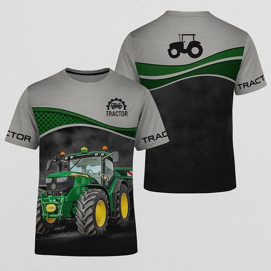 Discover Green Tractor 3D T-Shirt - Farm Machinery Graphic Tee for Men - Modern Agricultural Equipment Shirt