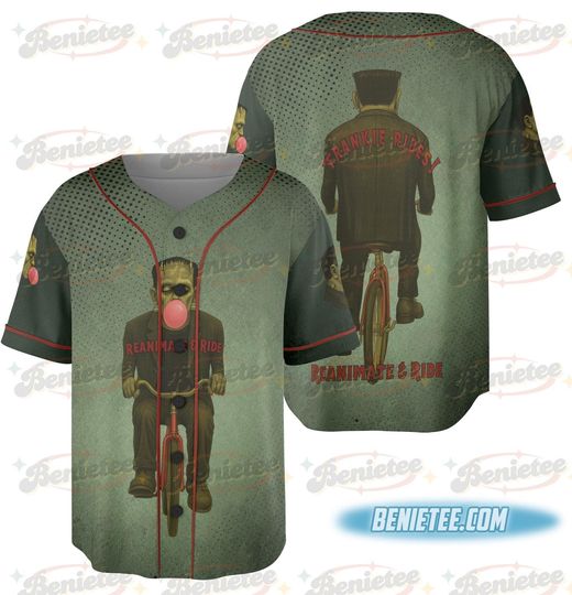 Discover Reanimate and Ride Cycling Jersey  Frankensteins Monster Bike Shirt  Funny Men's Fitted MTB & Roa