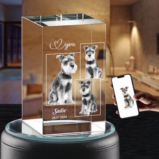 Discover 3D Crystal Photo Pet and people, Personalized Pet Memorial Gift, Loss of Dog Cat Sympathy Gift, Custom  Laser Etched Engraved Picture