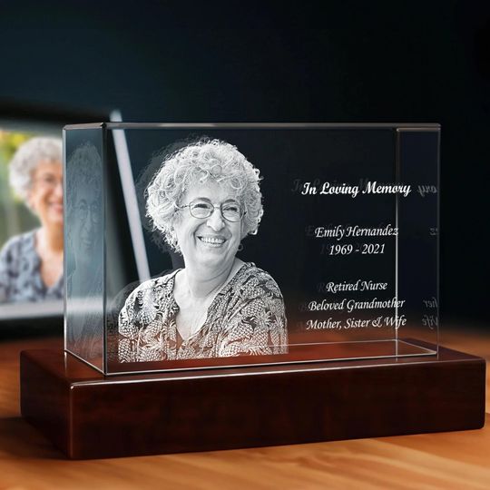 Discover Personalized Memorial Plaque,Memorial Day Gift, Loss of Loved One, Custom Engraving | 3D Photo Crystal Rectangle