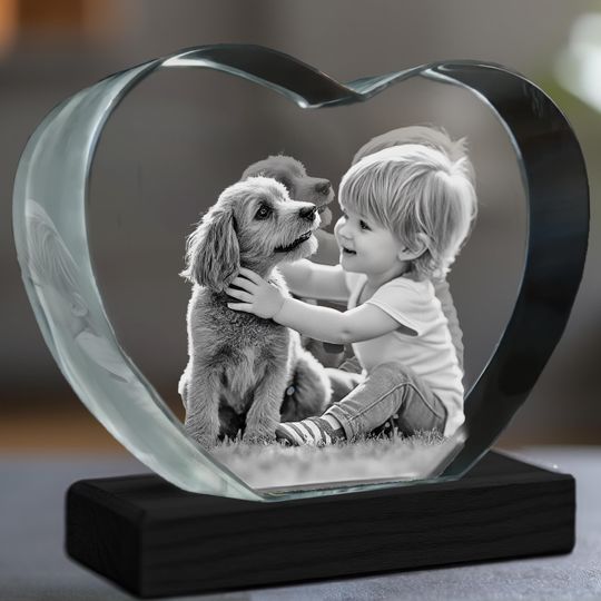 Discover Unique Laser Engraved Crystal Heart, Birthday gift, Christmas Gift, Pet Lover gift, Memories, Personalized Portrait