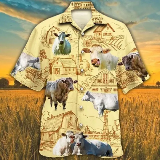 Discover Charolais Cattle Lovers Farm Hawaiian Shirt