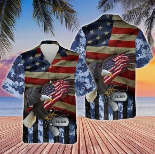Discover Camo Style United States Navy Design Hawaiian Shirt