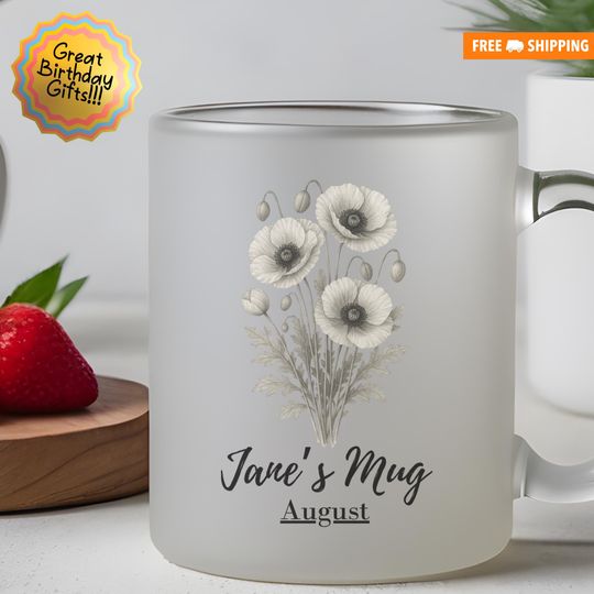 Discover Birth month glass mug, Birth flower cold cup, Glass birth month flower