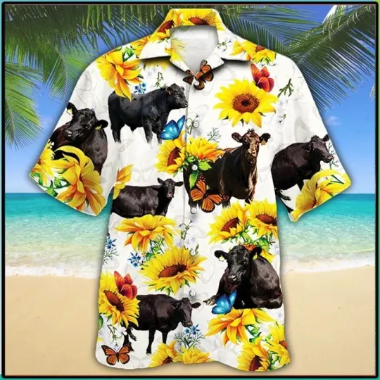 Discover Black Angus Cattle Sunflower Hawaiian Shirt
