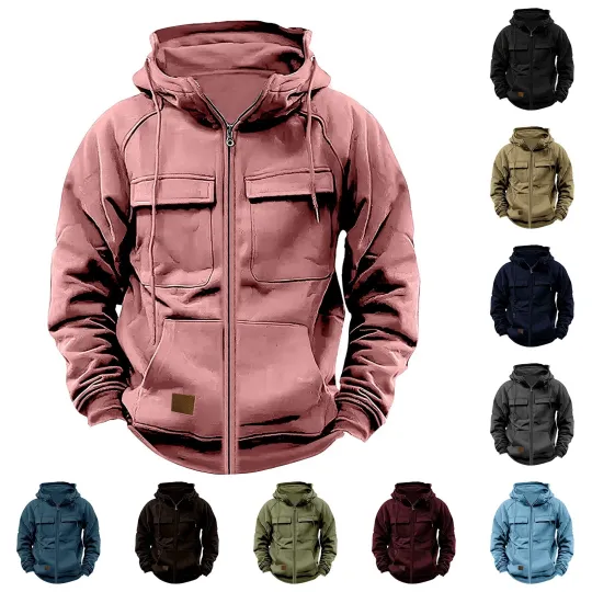 Discover Tactical Sweatshirts Men Hoodies Full Zip Long Sleeve Cargo Pullover Jacket Coat