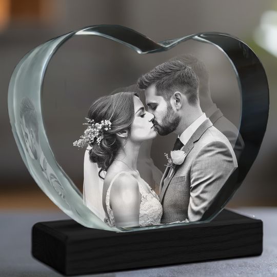 Discover Crystal Heart Personalized Gift, Wedding Gift, Christmas Gift, Anniversary Gift, Memories, Laser Etched Portrait | Best Vandam 3D Photo