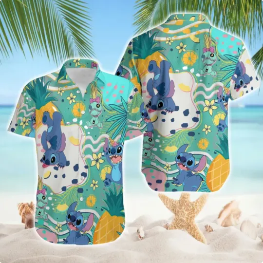 Discover Cartoon Pineapple Beach Shirt – Cute Blue Alien Tropical Aloha Button Up