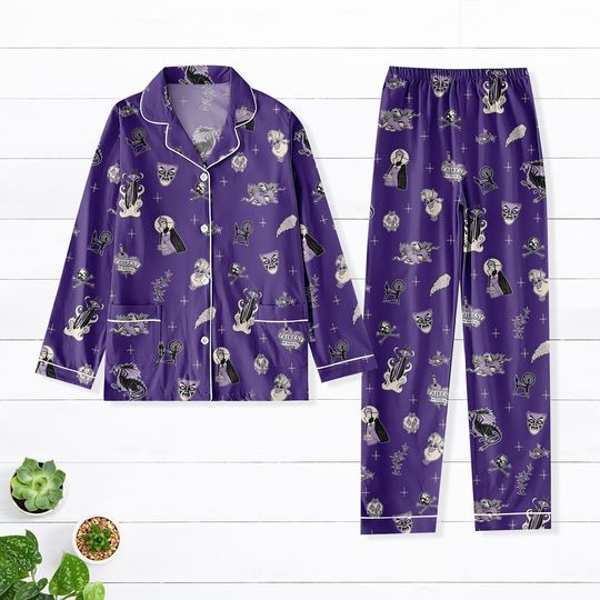 Discover Disneyyy Villains Pajama Set, Purple Evil Queenn Sleepwear, Gothic Halloween Loungewear, Spooky Nightwear For Women, Maleficent Pajamas