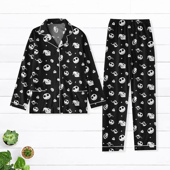 Discover Jackk Skellingtonn Pajamas Set, The Nightmaree Beforee Christmass Pajamas, Halloween Family Sleepwear, Halloween Pajamas, Spooky Pajamas