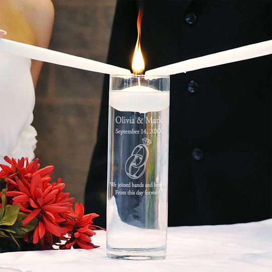 Discover Personalized Floating Unity Candle Ceremony Vase: Wedding Rings .  Add Your Names, Date and Font Style
